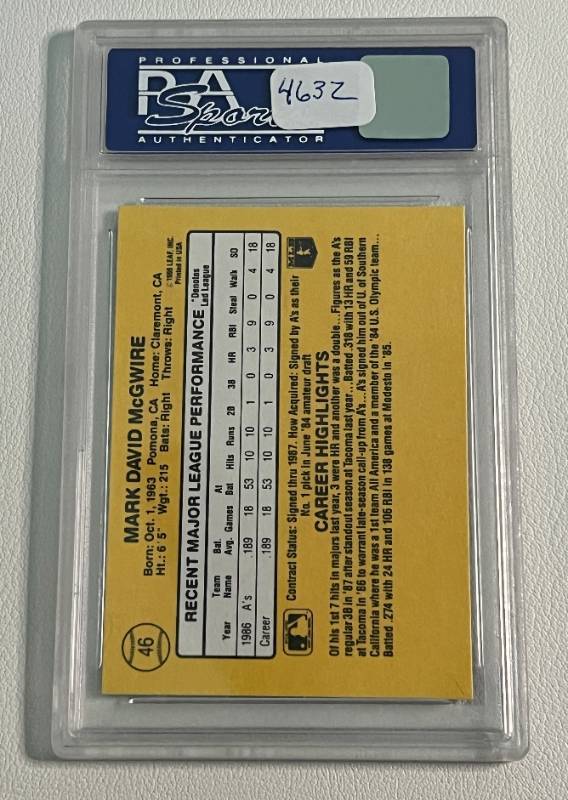 Mark McGwire 1987 Donruss Rated Rookie #46 Card