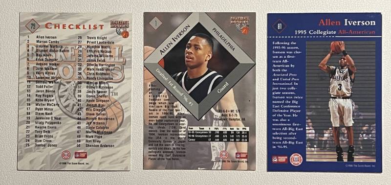 lot 198 image: Allen Iverson Three Rookie Card Lot - 1996 The Score Board #1, #79, #81 Basketball