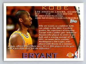 lot 2 image: Kobe Bryant RC 1996 Topps #138 - very nice card with sharp corners and solid centering, Rookie Basketball Card