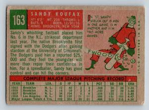 lot 6 image: 1959 Topps Sandy Koufax #163 Vintage Baseball Card