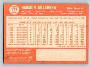Harmon Killebrew 1964 Topps #177 Vintage Baseball Card Minnesota Twins