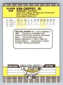 lot 20 image: Ken Griffey Jr. RC 1989 Fleer #548 Vintage Rookie Baseball Card