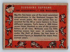 lot 28 image: 1958 Topps Tedd Williams Sluggers Supreme # 321 Vintage Baseball Card