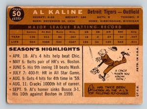 lot 29 image: 1960 Topps Al Kaline #50 Vintage Baseball card