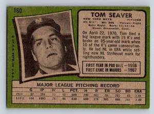 lot 32 image: 1971 Topps Tom Seaver #160 Vintage Baseball Card