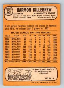 lot 42 image: Harmon Killebrew 1968 Topps #220 Vintage Baseball Card