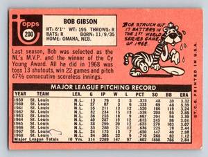lot 49 image: Bob Gibson 1969 Topps #200 Vintage Baseball Card