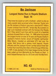 lot 57 image: Bo Jackson RC 1986 Donruss Highlights #43 Vintage Baseball Card