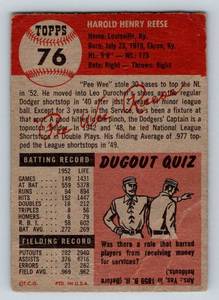 lot 63 image: 1953 Topps Pee Wee Reese #76 Vintage Baseball Card