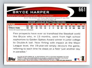 lot 68 image: Bryce Harper RC 2012 Topps #661 Rookie Baseball Card