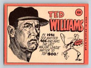 lot 72 image: 1969 Topps Ted Williams #650 Vintage Baseball Card
