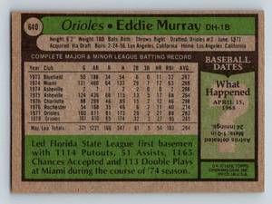 lot 88 image: Eddie Murray 1979 Topps # 640 2nd Year Vintage Baseball Card