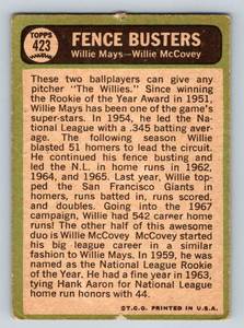 lot 94 image: 1967 Topps Willie Mays  Willie McCovey Fence Busters #423 Vintage Baseball Card