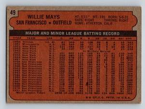 lot 106 image: 1972 Topps Willie Mays #49 Vintage Baseball Card