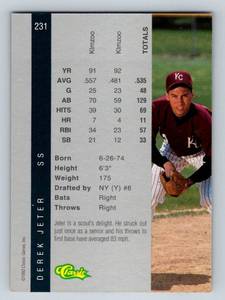 lot 112 image: Derek Jeter RC 1992 Classic Four Sport Draft Pick #231 Vintage Baseball Card