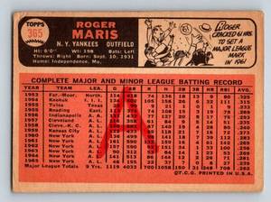 lot 115 image: 1966 Topps Roger Maris #365 Vintage Baseball Card