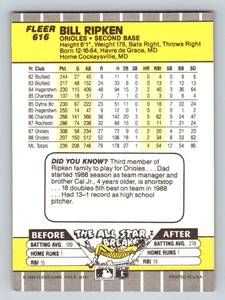 lot 120 image: Billy Ripken Black Box Error Card 1989 Fleer #616 Vintage Baseball Card