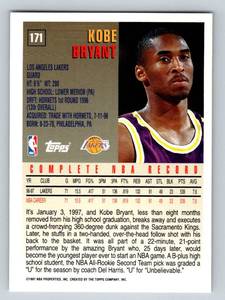 lot 136A image: Kobe Bryant 2nd Year Card 1997 Topps # 171 Basketball Card