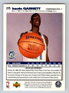 lot 146 image: Kevin Garnett RC 1995 Upper Deck Collectors Choice #275 Minnesota Timberwolves Rookie Basketball Card
