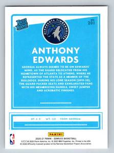 lot 163 image: Anthony Edwards RC 2020-21 Donruss Rated Rookie #201 Basketball Card Minnesota Timberwolves