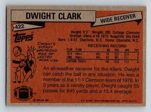 lot 169 image: Dwight Clark RC 1981 Topps #422 Rookie VintageFootball Card