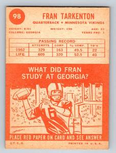 lot 174 image: Fran Tarkenton 1963 Topps #98 Vintage Minnesota Vikings Football Card