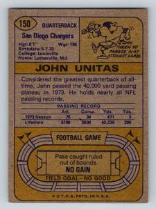 lot 178 image: 1974 Topps John Unitas # 150 Vintage Football Card
