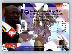 lot 179 image: John Randle Auto Card 1995 Collectors Edge #125 Miinesota Vikings Football