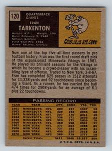 lot 181 image: Fran Tarkenton 1971 Topps #120 Vintage Minnesot Vikings Football Card