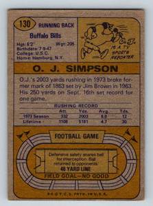 lot 182A image: OJ Simpson 1974 Topps # 130 All-Pro Vintage Football Card