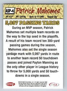 lot 185 image: Patrick Mahomes 2019 Sage Hit Aspire #ASP-4 2018 MVP Football Card