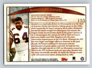 lot 193 image: Randall McDaniel Auto Card 1998 Topps #155 Minnesota Vikings Football