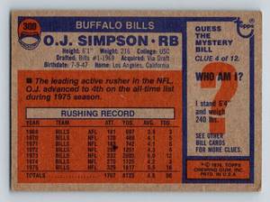 lot 197 image: OJ Simpson 1976 Topps #300 All-Pro Vintage Football Card