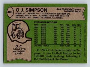 lot 202 image: OJ Simpson 1978 Topps #400 Vintage Football Card