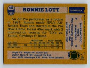 lot 208 image: Ronnie Lot RC 1982 Topps #486 Rookie Vintage Football Card