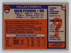 lot 215 image: Drew Pearson 2nd Year 1976 Topps #313  Vintage Football Card