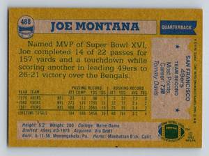 lot 226 image: Joe Montana 1982 Topps #488 Vintage Football Card
