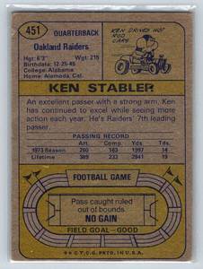 lot 200 image: 1974 Topps #451 Ken Stabler Vintage Football Card