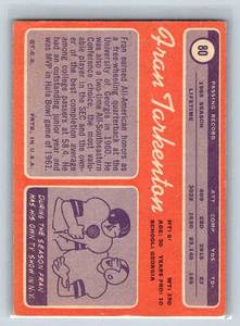 lot 210 image: 1970 Topps #80 Fran Tarkenton Vintage Minnesota Vikings Football Card
