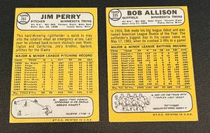 lot 70 image: Jim Perry and Bob Allison 1968 Topps # 335 and #393 Minnesota Twins Vintage Baseball Cards
