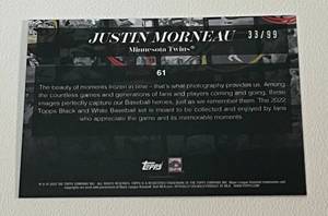 lot 74 image: Justin Morneau 99 Topps Negative, numbered 3399 (matched his jersey number) Minnesota Twins Baseball Card