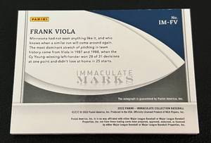 lot 83 image: Frank Viola Auto 49 2022 Immaculate Collection #IM-FV rare Minnesota Twins Baseball Card
