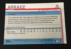 lot 89 image: Luis Arraez RC 2019 Topps Chrome #45 Minnesota Twins Rookie Baseball Card