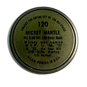 lot 4 image: Mickey Mantle 1964 Topps Coin #120, very rare vintage baseball