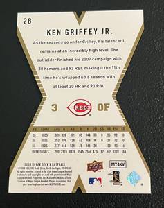 lot 30 image: Ken Griffey Jr. 2008 Upper Deck X #28 Gold Die Cut Rare Baseball Card