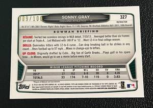 lot 35 image: Sonny Graham Mini RC Xfractor 100 2013 Bowman Chrome #327, numbered 009100 Rare Baseball Card
