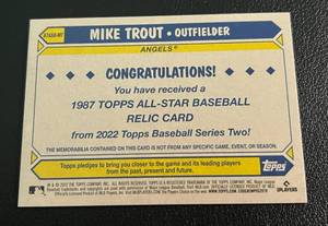 lot 40 image: Mike Trout Game Used Bat Relic 2022 Topps #87ASR-MT Baseball Card