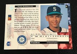 lot 54 image: Alex Rodriguez RC 1994 Upper Deck Electric Diamond Star Rookies #24 Baseball Card