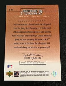 lot 65 image: Kriby Puckett Bat Relic 2001 UD Heroes of Baseball #B-KP Game Used Minnesota Twins Baseball Card