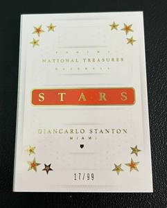 lot 66 image: Giancarlo Stanton 99 Bat Relic 2016 National Treasures #SBM-GS, 37 Home Runs Baseball Card
